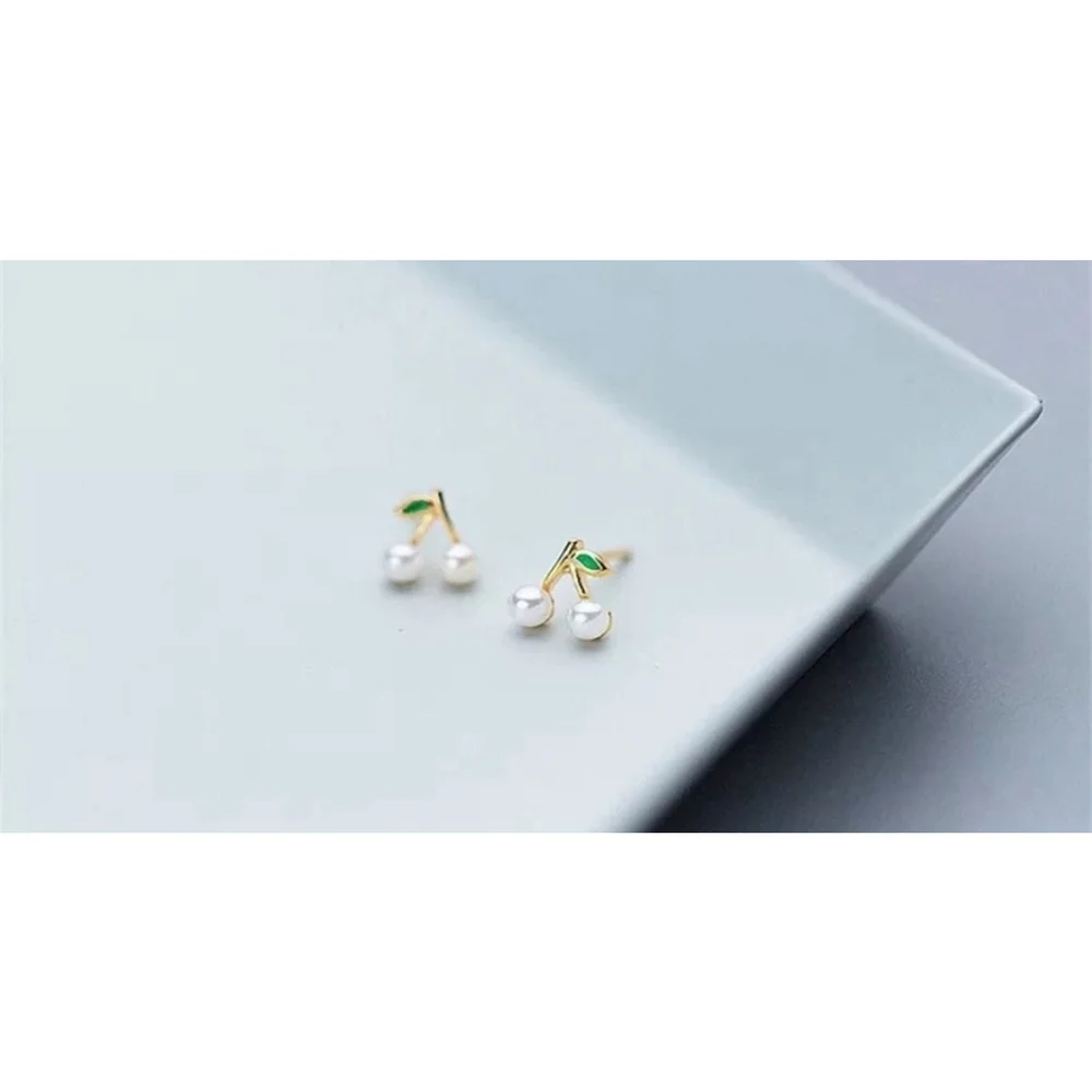 NEW Women's‎ Earrings Gold Plated S925 Dainty Cherries Studs Size 0.7 x 0.3 cm